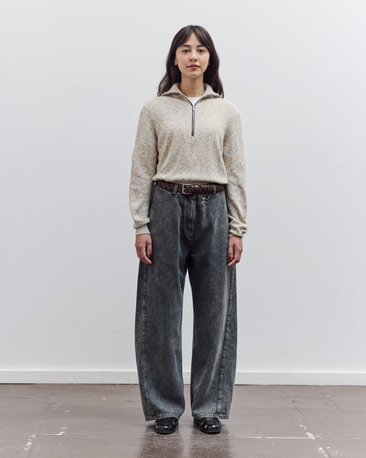 Flecked Cotton Zip-Up Sweater, Natural