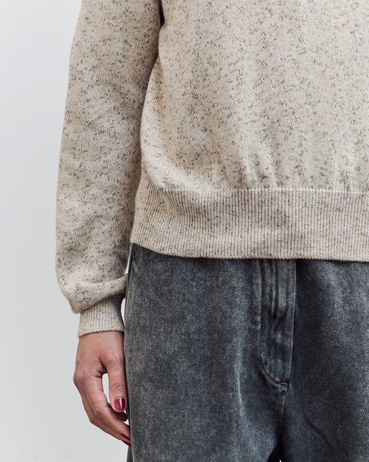 Flecked Cotton Zip-Up Sweater, Natural