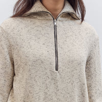 Flecked Cotton Zip-Up Sweater, Natural