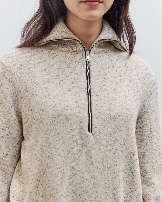Flecked Cotton Zip-Up Sweater, Natural