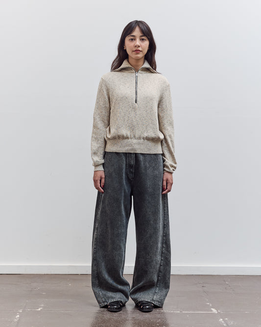 Flecked Cotton Zip-Up Sweater, Natural