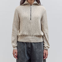 Flecked Cotton Zip-Up Sweater, Natural