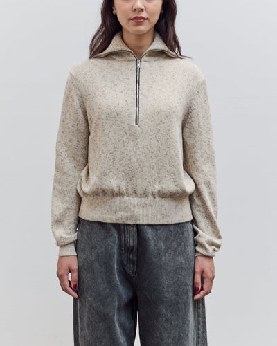 Flecked Cotton Zip-Up Sweater, Natural