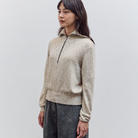 Flecked Cotton Zip-Up Sweater, Natural