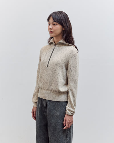 Flecked Cotton Zip-Up Sweater, Natural