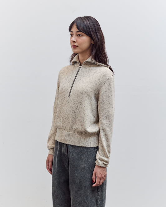 Flecked Cotton Zip-Up Sweater, Natural