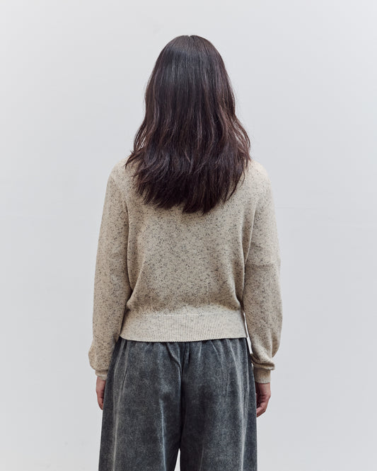 Flecked Cotton Zip-Up Sweater, Natural