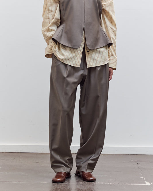 Virgin Wool Masculine Barrel Pant, Taupe