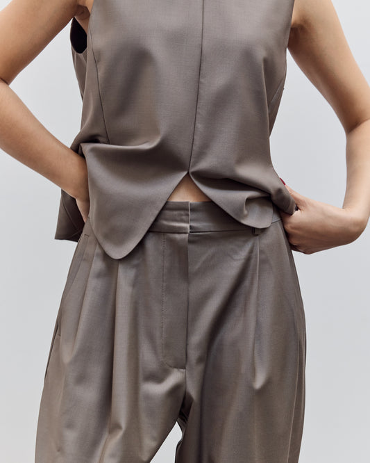 Virgin Wool Masculine Barrel Pant, Taupe