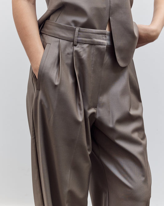 Virgin Wool Masculine Barrel Pant, Taupe
