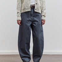 Washed Denim Curved Pants, Grey