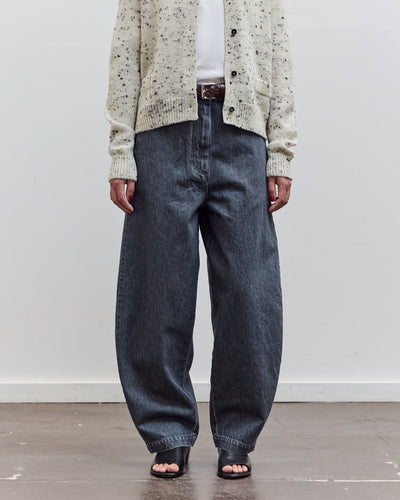 Washed Denim Curved Pants, Grey