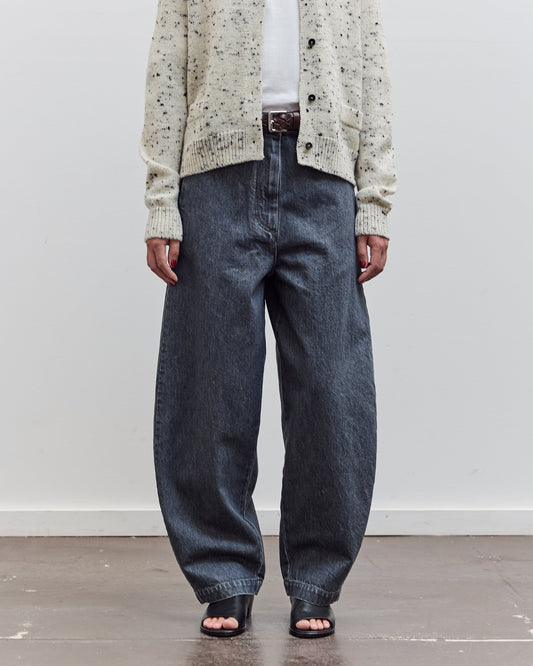 Washed Denim Curved Pants, Grey