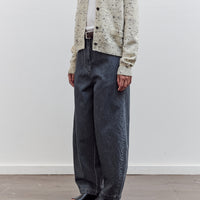 Washed Denim Curved Pants, Grey