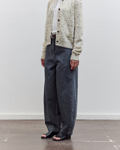 Washed Denim Curved Pants, Grey