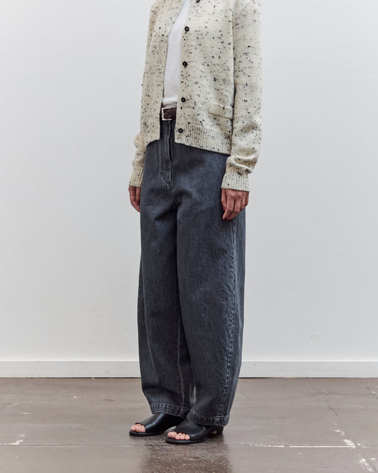 Washed Denim Curved Pants, Grey