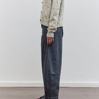 Washed Denim Curved Pants, Grey