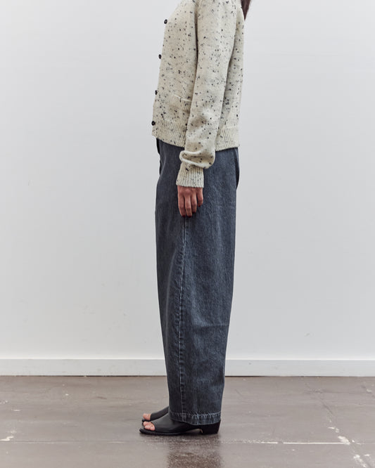 Washed Denim Curved Pants, Grey