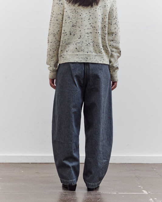 Washed Denim Curved Pants, Grey