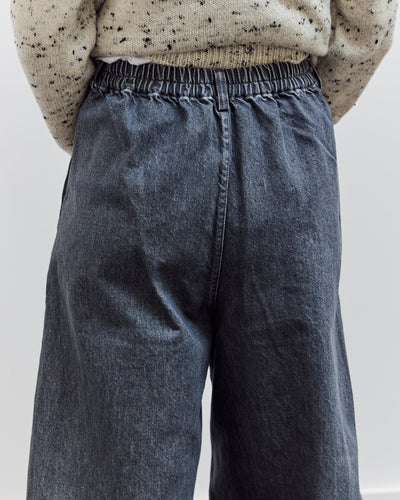 Washed Denim Curved Pants, Grey