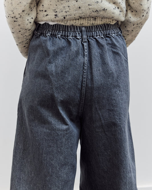 Washed Denim Curved Pants, Grey