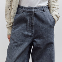 Washed Denim Curved Pants, Grey