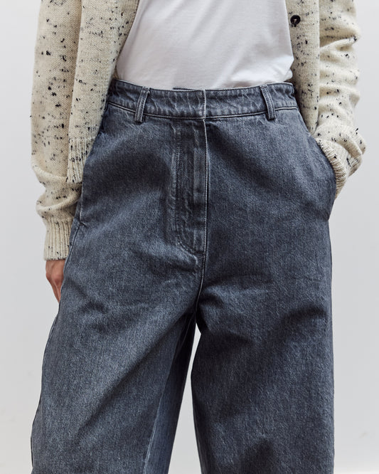Washed Denim Curved Pants, Grey