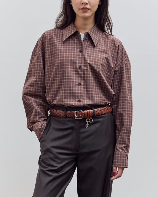 Checked Oversized Shirt, Brown / Navy