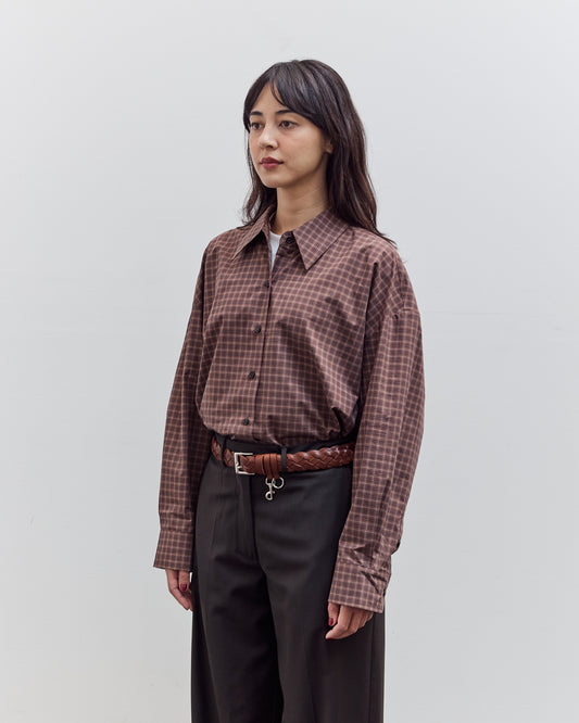 Checked Oversized Shirt, Brown / Navy