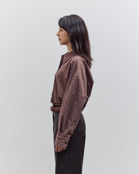 Checked Oversized Shirt, Brown / Navy