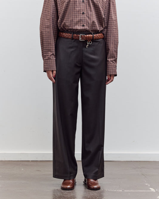 Low Rise Virgin Wool Pants, Dark Brown