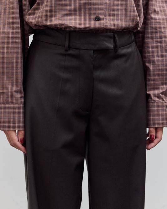 Low Rise Virgin Wool Pants, Dark Brown