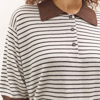 Cordera Merino Wool Striped Polo, Marfil