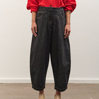 Cordera Denim Curved Leg Pants, Black