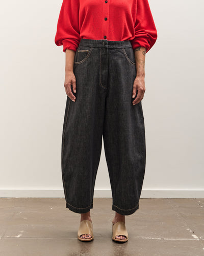 Cordera Denim Curved Leg Pants, Black