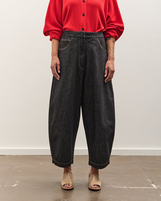 Cordera Denim Curved Leg Pants, Black