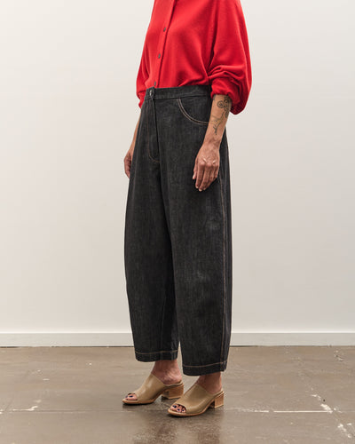 Cordera Denim Curved Leg Pants, Black