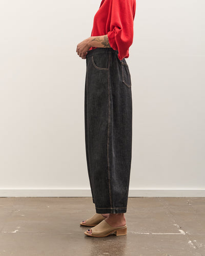 Cordera Denim Curved Leg Pants, Black