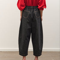 Cordera Denim Curved Leg Pants, Black