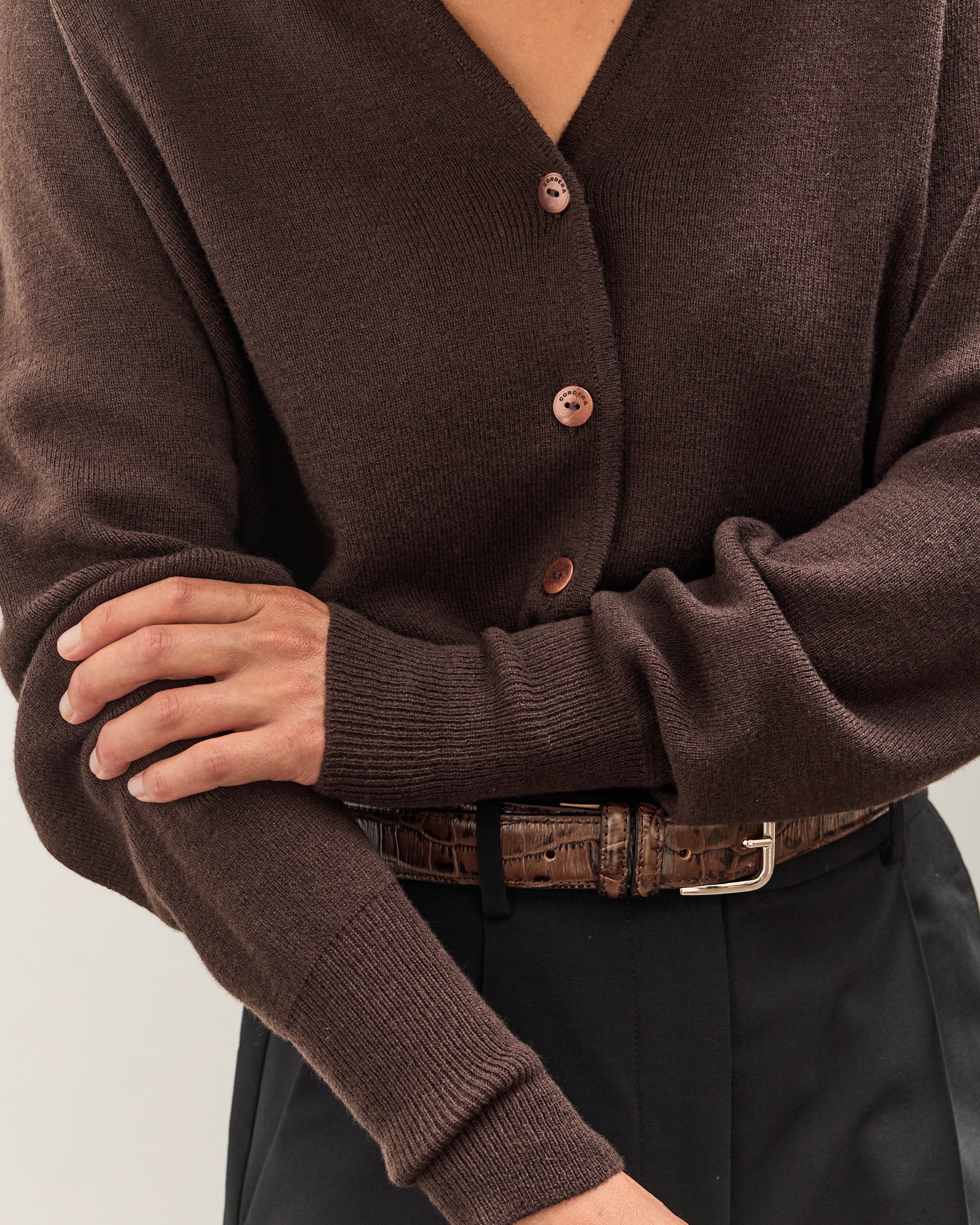 Cordera Merino & Cashmere Cardigan, Brown – Glasswing