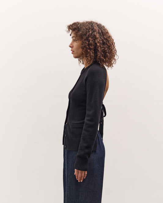 Cordera Merino Wool Open Back Cardigan, Black