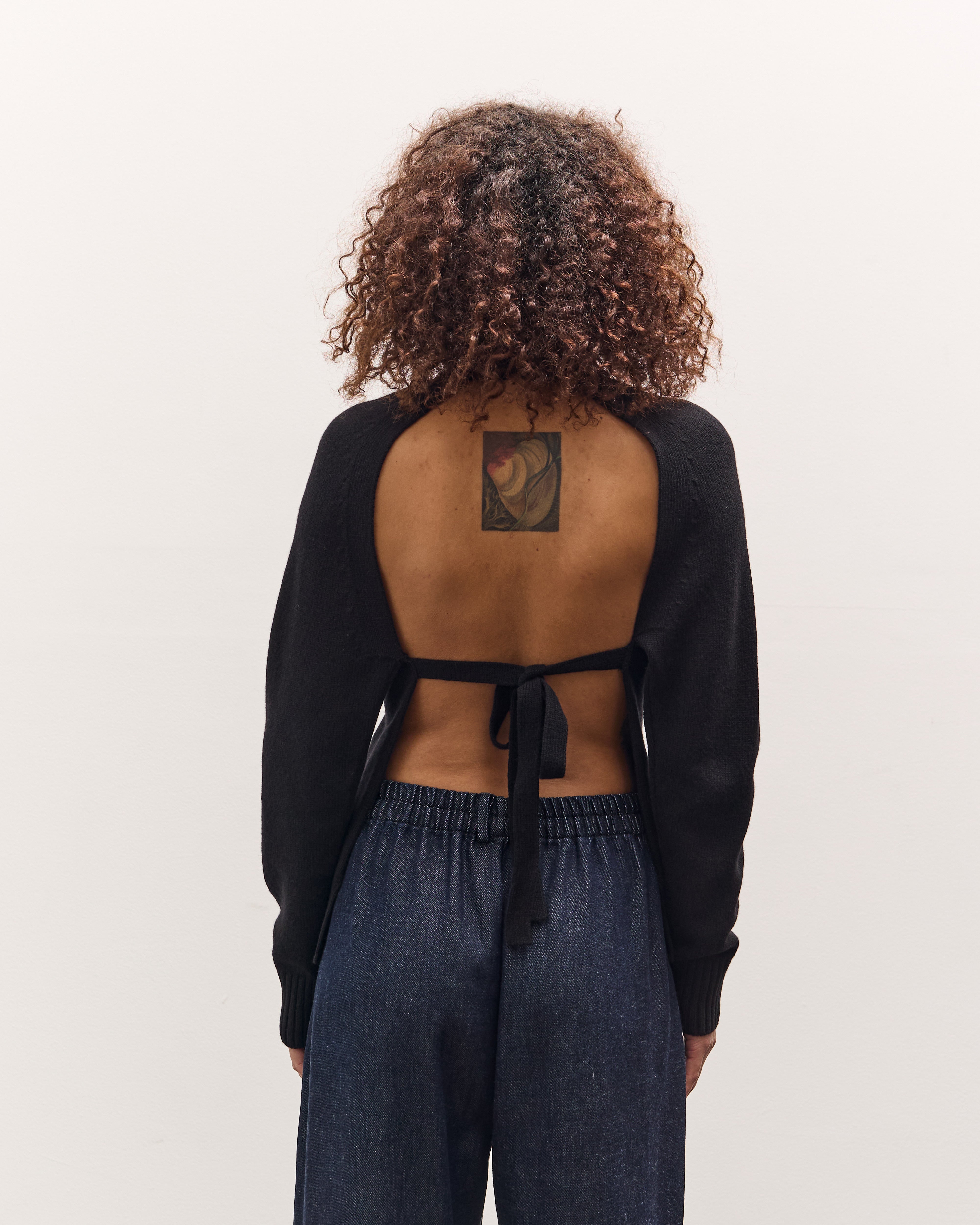 Merino Wool Open Back Cardigan, Black – Glasswing