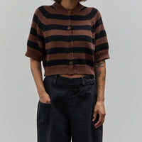 Cordera Buttoned Striped Top, Brown/Black