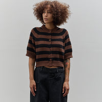 Cordera Buttoned Striped Top, Brown/Black