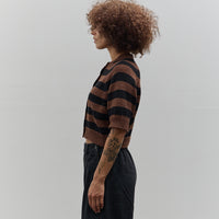 Cordera Buttoned Striped Top, Brown/Black