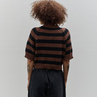 Cordera Buttoned Striped Top, Brown/Black