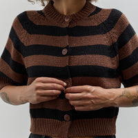 Cordera Buttoned Striped Top, Brown/Black