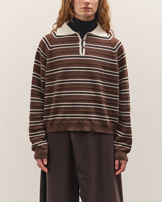 Cordera Merino Wool Striped Polo, Brown