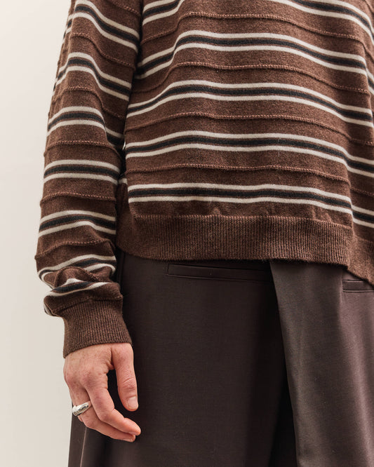 Cordera Merino Wool Striped Polo, Brown