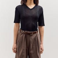 Cordera Ribbed Knit T-Shirt, Navy